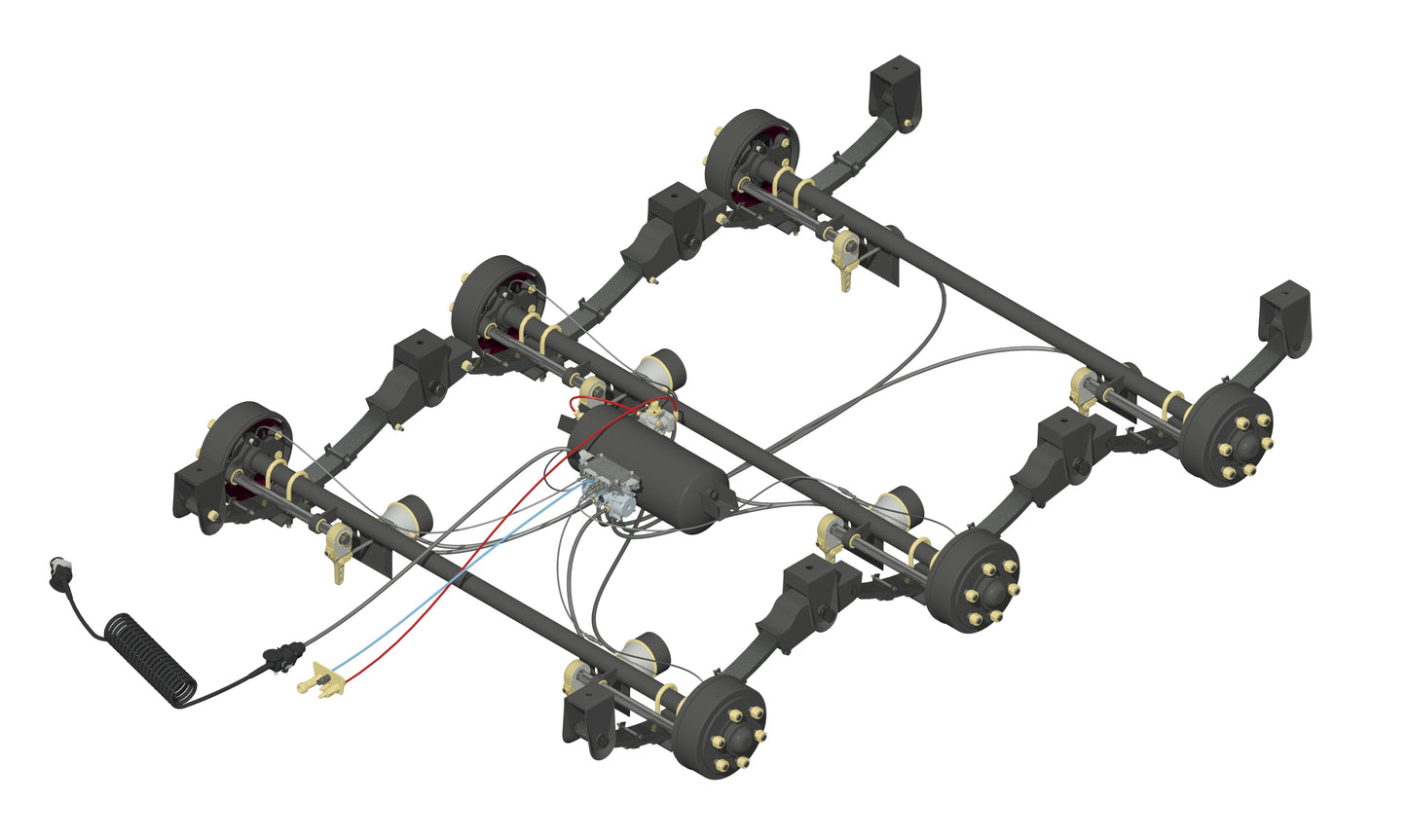 10.0t Tri Axle Kit ABS & Rogers Stand 2330mm/2300mm/2140mm F/F, 75mm Rd, 4" Slacks, 6 Stud Bedford