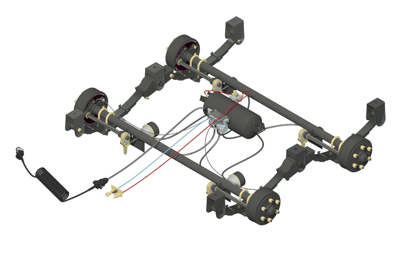 10.0t Tandem Axle Kit ABS & Rogers Stand 2300mm/2140mm F/F, 75mm Rd, 4" Slacks, 6 Stud Bedford