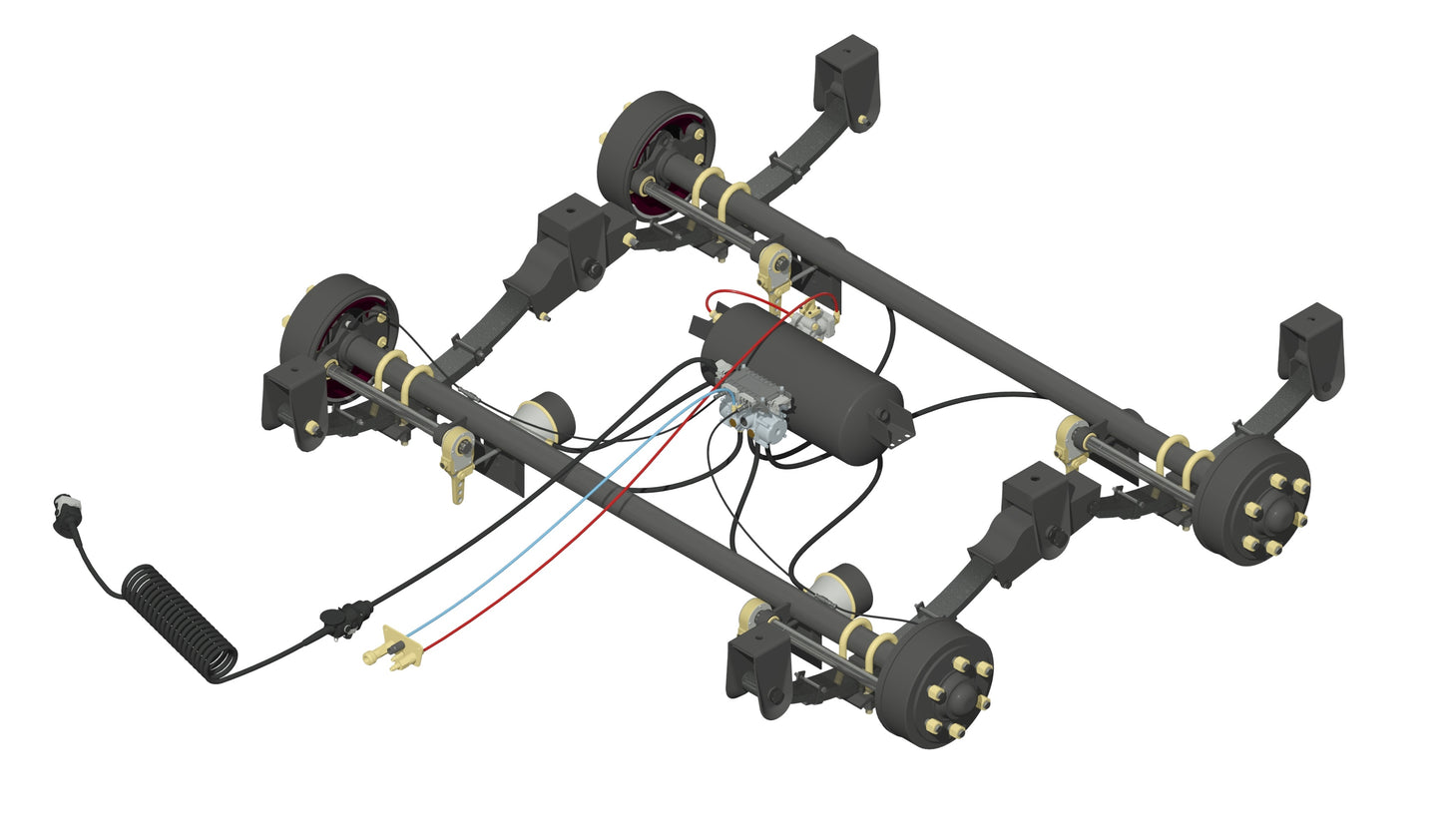 8.0t Tandem Axle Kit ABS & Rogers Stand 2330mm/2300mm/2140mm F/F, 75mm Rd, 4" Slacks, 6 Stud Bedford