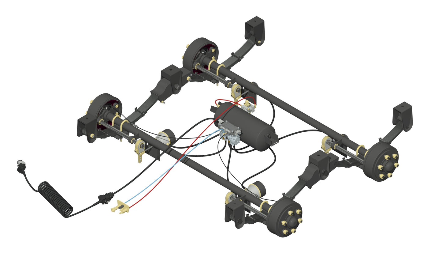6.0t Tandem Axle Kit ABS & Rogers Stand 2330mm/2300mm/2140mm F/F, 65mm Rd, 4" Slacks, 6 Stud Bedford