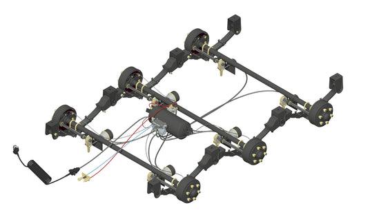 10.0t Tri Axle Kit ABS & Rogers Stand 2330mm/2300mm/2140mm F/F, 75mm Rd, 4" Slacks, 6 Stud Bedford