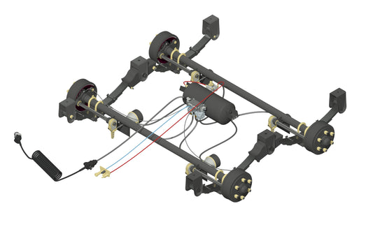 10.0t Tandem Axle Kit ABS & Rogers Stand 2300mm/2140mm F/F, 75mm Rd, 4" Slacks, 6 Stud Bedford