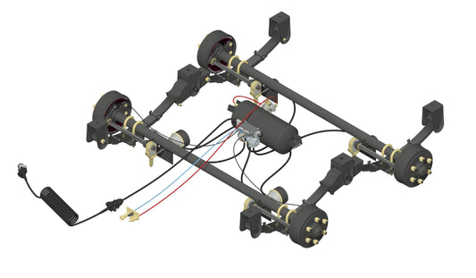 8.0t Tandem Axle Kit ABS & Rogers Stand 2330mm/2300mm/2140mm F/F, 75mm Rd, 4" Slacks, 6 Stud Bedford