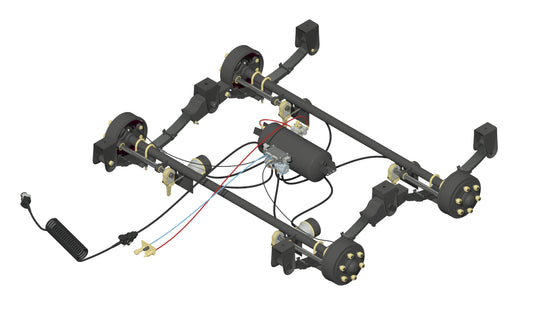 6.0t Tandem Axle Kit ABS & Rogers Stand 2330mm/2300mm/2140mm F/F, 65mm Rd, 4" Slacks, 6 Stud Bedford